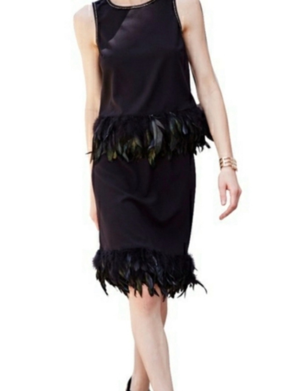 Nicole Miller Black Feather Top & Skirt Set